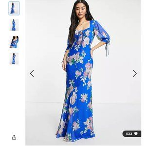 NWOT ASOS DESIGN FLORAL MAXI TEA DRESS WITH BIAS CUT PANELS AND TIE DETAILS 6